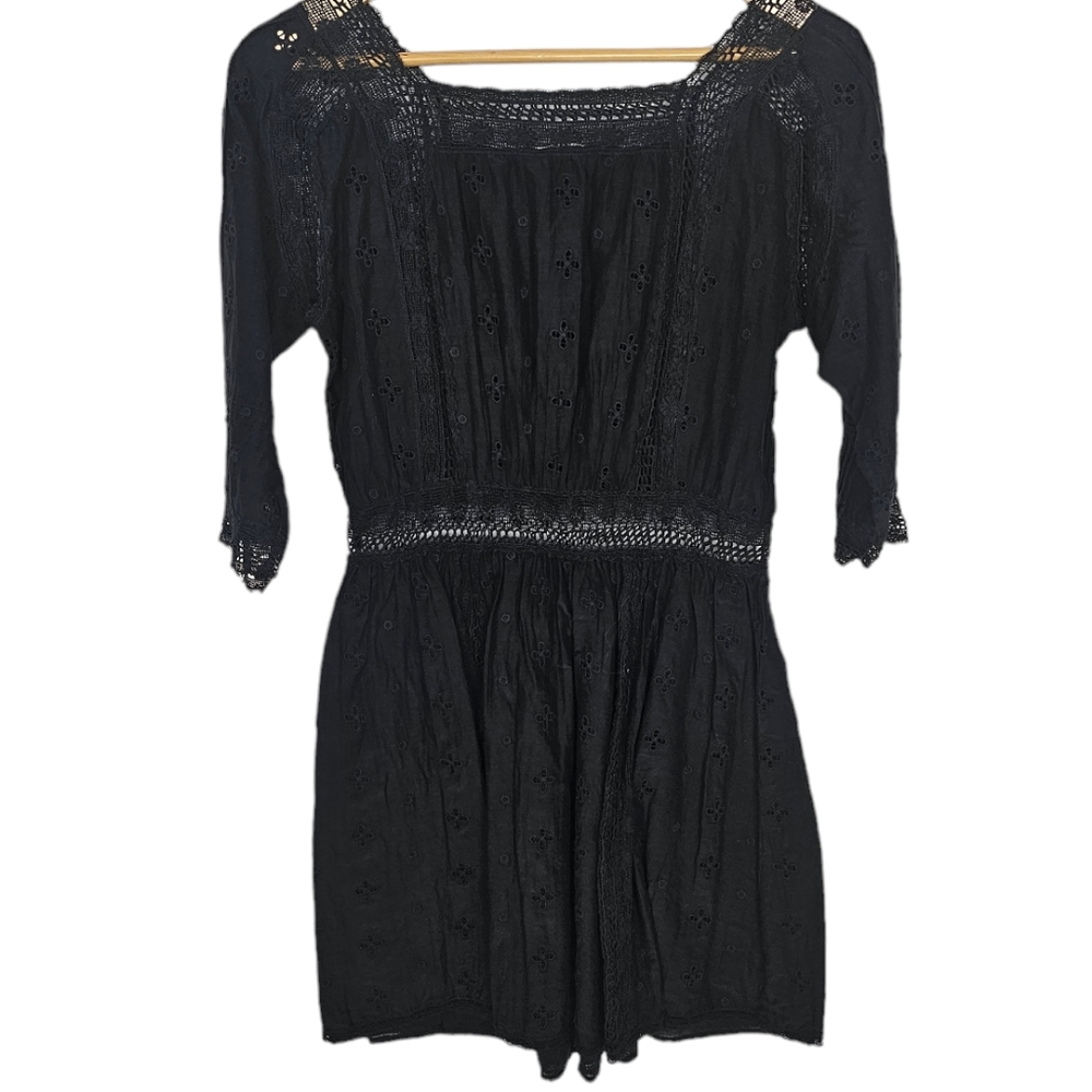 Ulla Johnson Darya Dress Black Mini Embroidered Lace Silk Cotton Size 4 - Picture 4 of 10